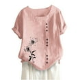 thumbnail image 2 of JUNWELL Hauts pour Femmes en Liquidation Mode Été Ample Imprimé Col Rond T-Shirt Manches Courtes Blouse Décontractée, 2 of 3