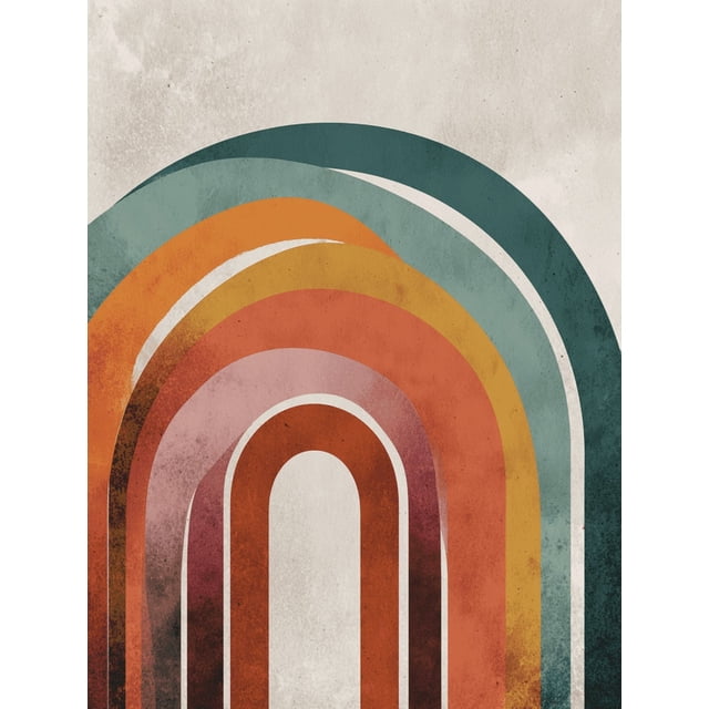 Qisvanset Retro Rainbow Sun Arch Canvas Print 12x16 Inch Boho Room Decor
