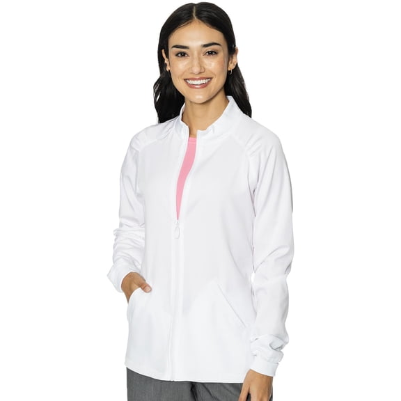 Med Couture Women's Scrub Warm-Up Jacket Raglan with 4 Pockets with Ultra Soft and Durable Fabric - MC7660, L, White