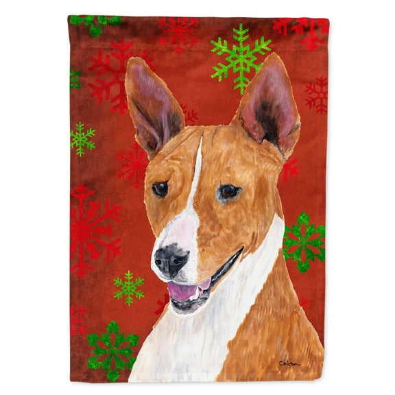 Carolines Treasures SC9427-FLAG-PARENT Basenji Red and Green Snowflakes Holiday Christmas Flag  multicolor