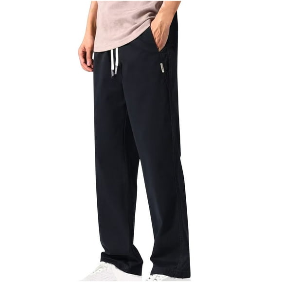 Dagugfen Plus Size Mens Pants High Waist Straight Leg Drawstring Fitted Workwear Lounge Pants Solid Color