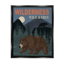 Stupell Industries Wild & Free Adventure Scene Mountain Forest Wildlife Graphic Art Jet Black Floating Framed Canvas Print Wall Art, Design by Lisa Whitebutton