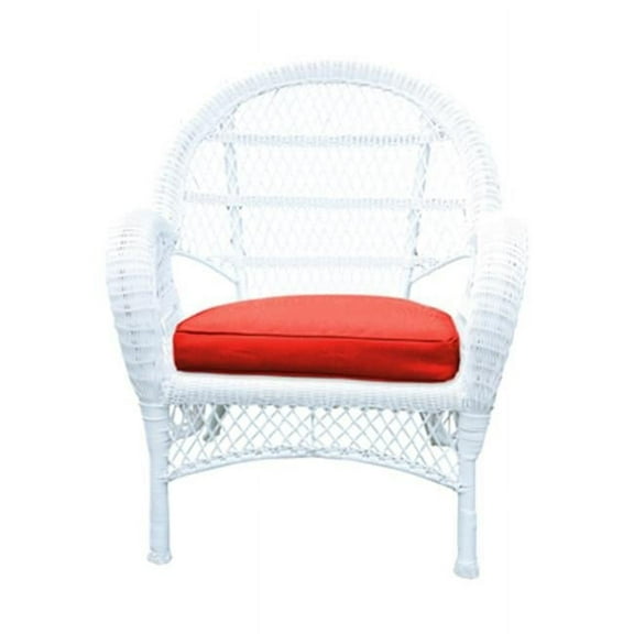 W00209-C-4-FS018-CS White Wicker Chair with Red Cushion - Set of 4