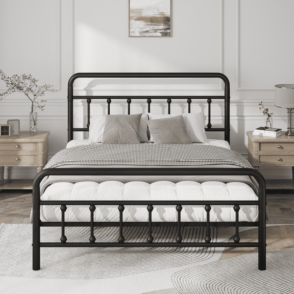 Queen Size Metal Bed Frame with Headboard - Structurally Stable Platform Bed, Ample Under-Bed Storage, No Box Spring Needed - Black Classic Design for Bedrooms