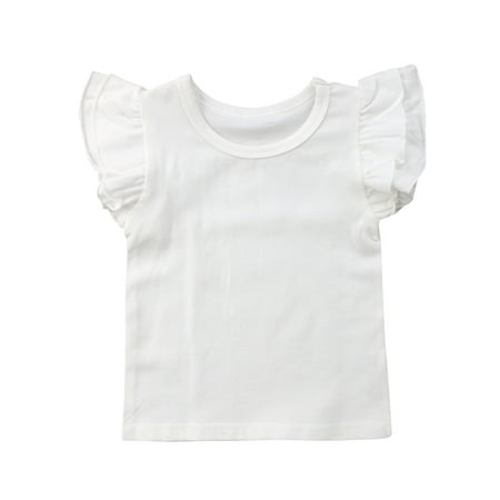 

Summer Kids Baby Girl Short Sleeve T-Shirt Cotton Ruffle T-Shirt Top Sunsuit Solid O Neck Clothes