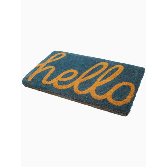 Fab Habitat Non Slip Doormat - Durable Thin - Natural Coir & Rubber - Entryway Front Door Porch Patio - Cursive Hello Dark Blue (18"" x 30"" Non-Slip)