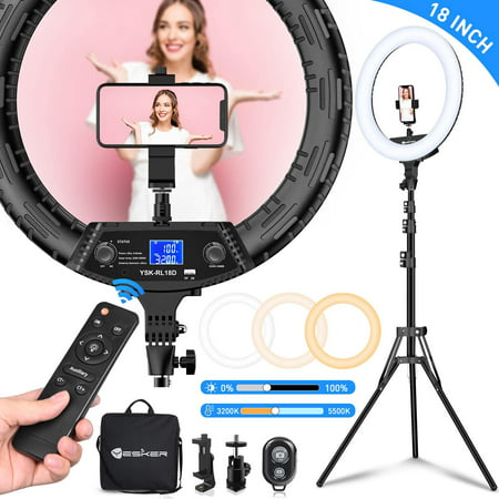 Yesker Ring Light 18" Wireless Remote LCD Screen with Tripod Stand 65W LED Ringlight Bi-Color 3200-5500K CRI?95 for YouTube Portrait Live Stream Photography Tiktok Video Zoom Meeting Online Teaching
