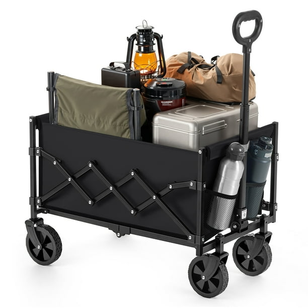 Carro de Mano Plegable, Carrito de Jardín, con Asa, Carga de 180 kg, 90 L, Negro Tinta