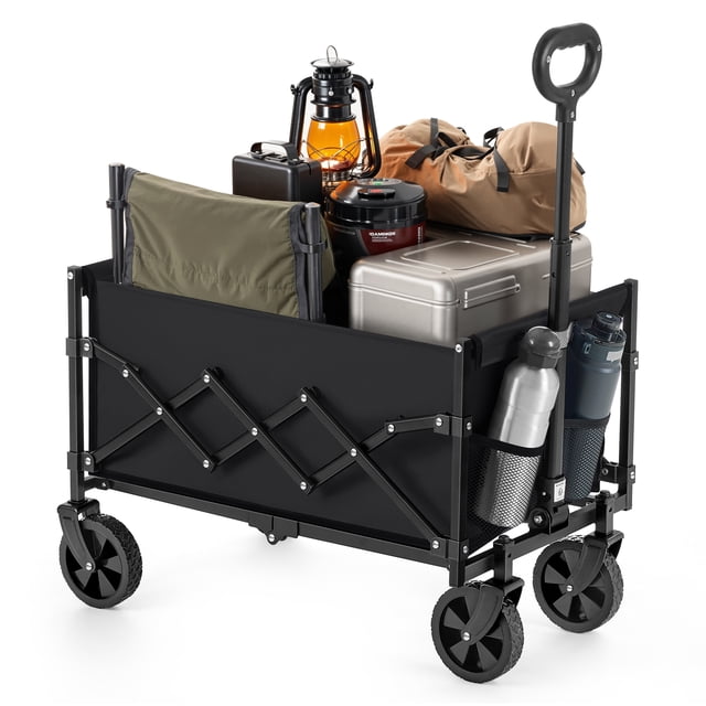 Carro de Mano Plegable, Carrito de Jardín, con Asa, Carga de 180 kg, 90 L, Negro Tinta