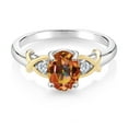 thumbnail image 4 of Gem Stone King 2 Tone 10K Yellow Gold and 925 Sterling Silver Ecstasy Mystic Topaz and Lab Grown Diamond Women Ring (1.58 Cttw, Available in Size 5,6,7,8,9), 4 of 6