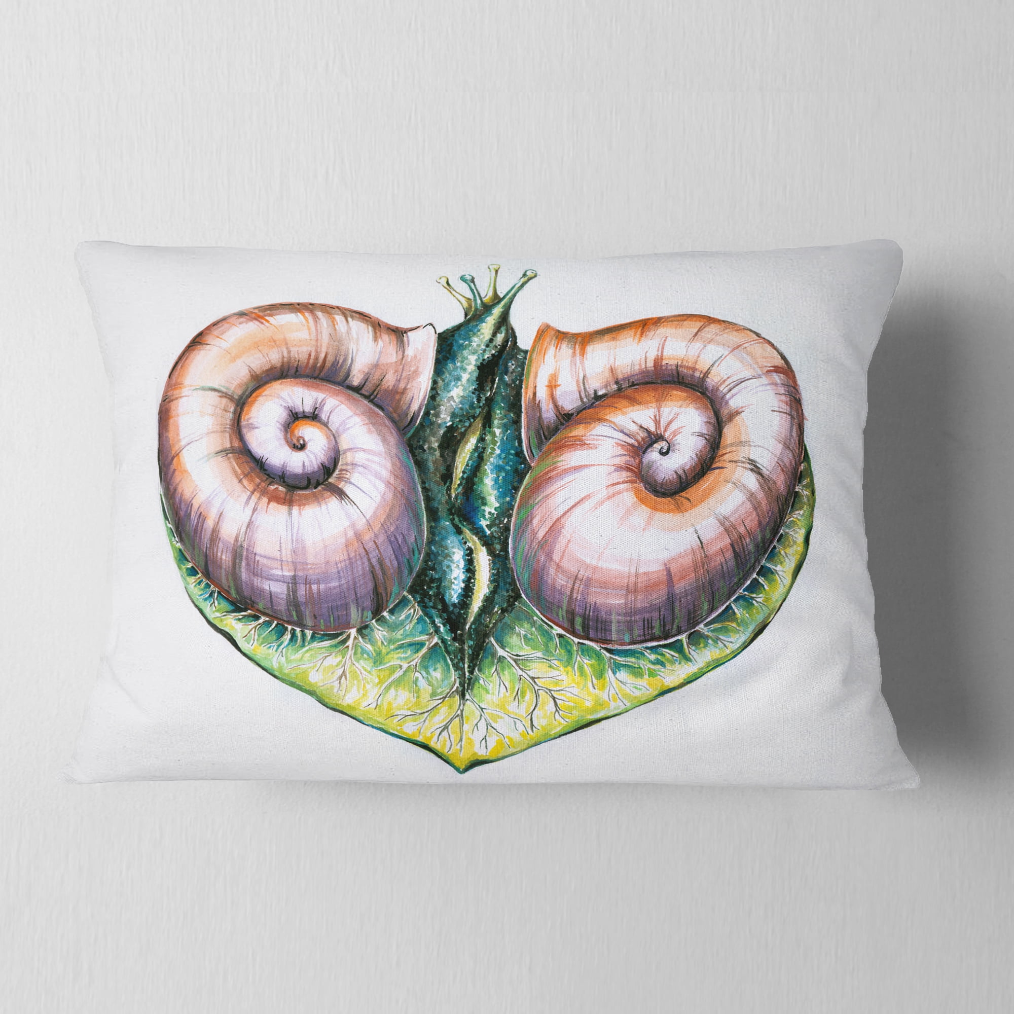 Designart Heart with Two Snails in Love - Animal Throw Pillow - 12x20