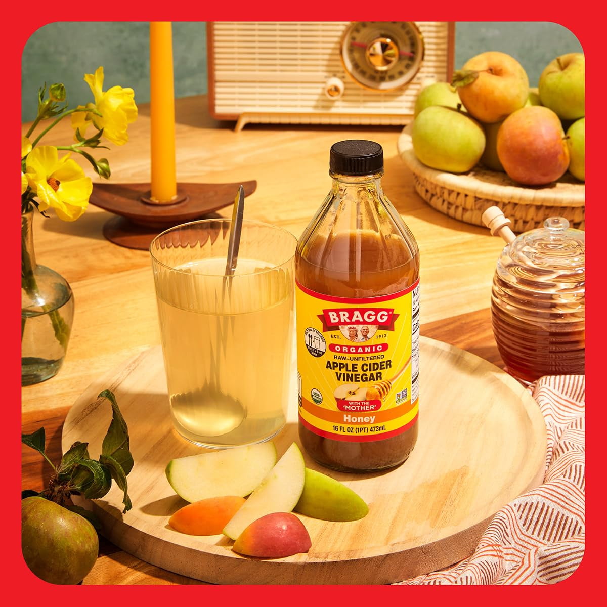 (3 pack) Bragg Organic Apple Cider Vinegar Honey with The Mother, Raw and Unfiltered, 16 fl oz