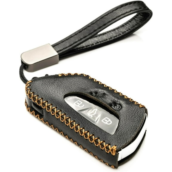 Vitodeco Genuine Leather Smart Key Fob Case Compatible with Volkswagen MK8 Golf GTI, ID4, Atlas (5-Button, Black)