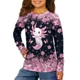 thumbnail image 3 of POLERO 2 Pack Girls Long Sleeve Shirts Axolotl Cherry Blossom Soft Loose T-Shirts Crew Neck Layering Tees for Youth Teen Girls 7-8 Years, 3 of 6