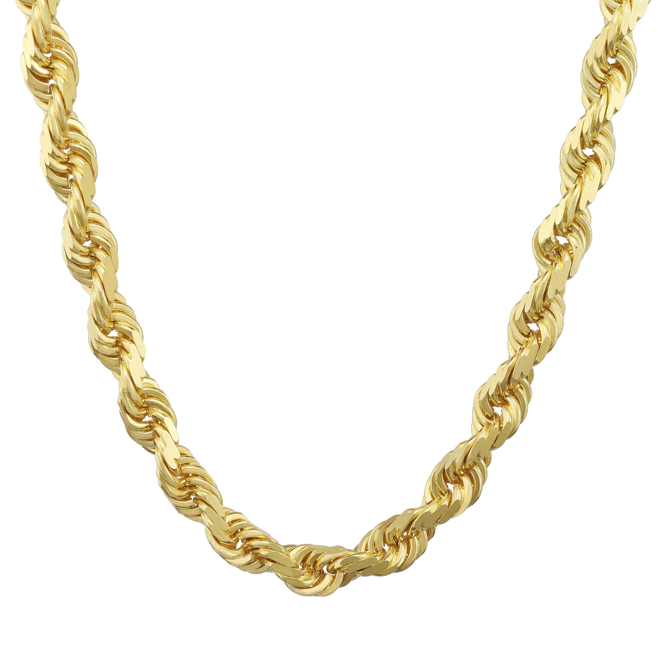 Nuragold Men's 14k Yellow Gold Solid 7mm Diamond Cut Rope Chain Necklace, 24" 30" Walmart