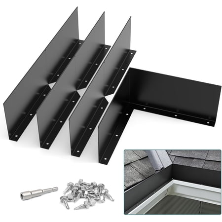 Gutter Valley Splash Guards,4 Pcs Foldable Rainwater Roof Rain Diverter Downspout Gutter Guards for House Shingle Straight Roofs Corner (Black)
