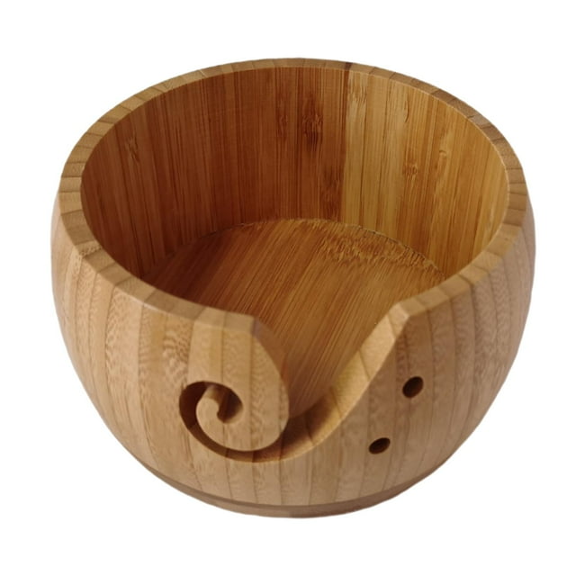 Bol de Rangement en Fil de Bois 5,9 Pouces Rangement Crochet Portable Tricot Laine Rangement Bambou