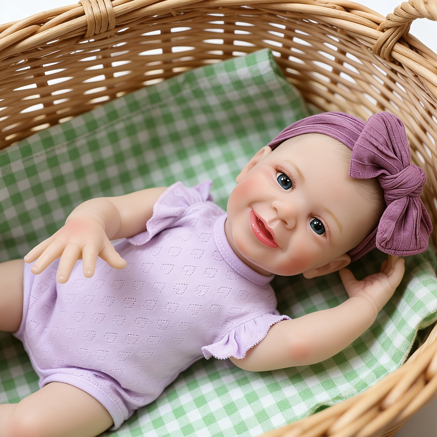 18 Inch Poseable Smiling Reborn Baby Doll Lyssi, Realistic Soft Vinyl Newborn Doll With Full Accessories, Lifelike Baby Doll Toy Gift For Kids Age 3+
