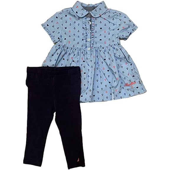 Nautica Little Girl's 2 Piece Clothing Set (Blue/Navy, 3T)