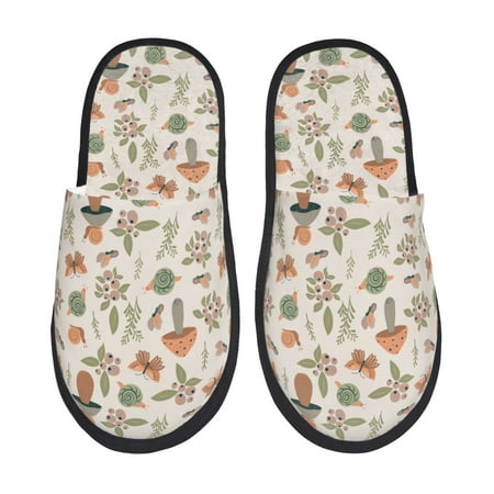 Balery Forest Mushrooms Insects Slient Indoor Furry Fleece Comfort House Shoes Soft Non-Slip Home Shoes Cotton slippers House Slippers-- Medium
