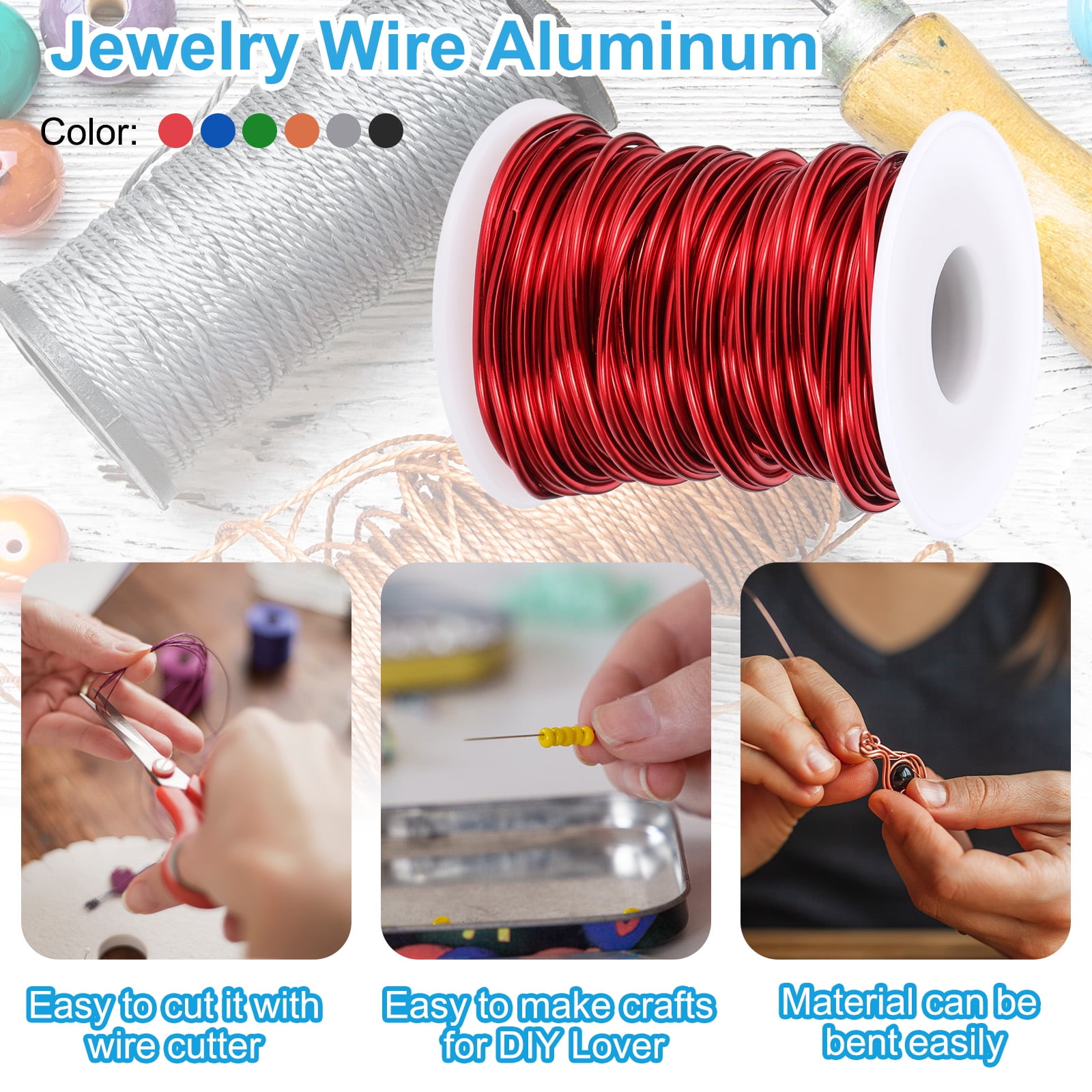 Uxcell Aluminum Craft Wire, Metal Wire Armature Bendable Wire for Jewelry Making Wrap DIY Black/Silver/Rose Gold/Red/Sapphire Blue/Green 12 Gauge