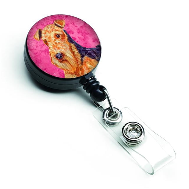 Pink Airedale Retractable Badge Reel