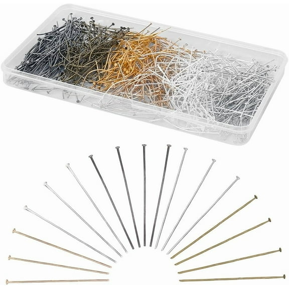 1 Box 600Pcs 2 Inch 50mm 6 Colors Flat Head Pins Beading Pin Brass Metal End Headpins Straight Bendable Wire Pins for DIY Jewelry Making Necklaces Bracelets Earrings Charms Beads Crafts Pendant