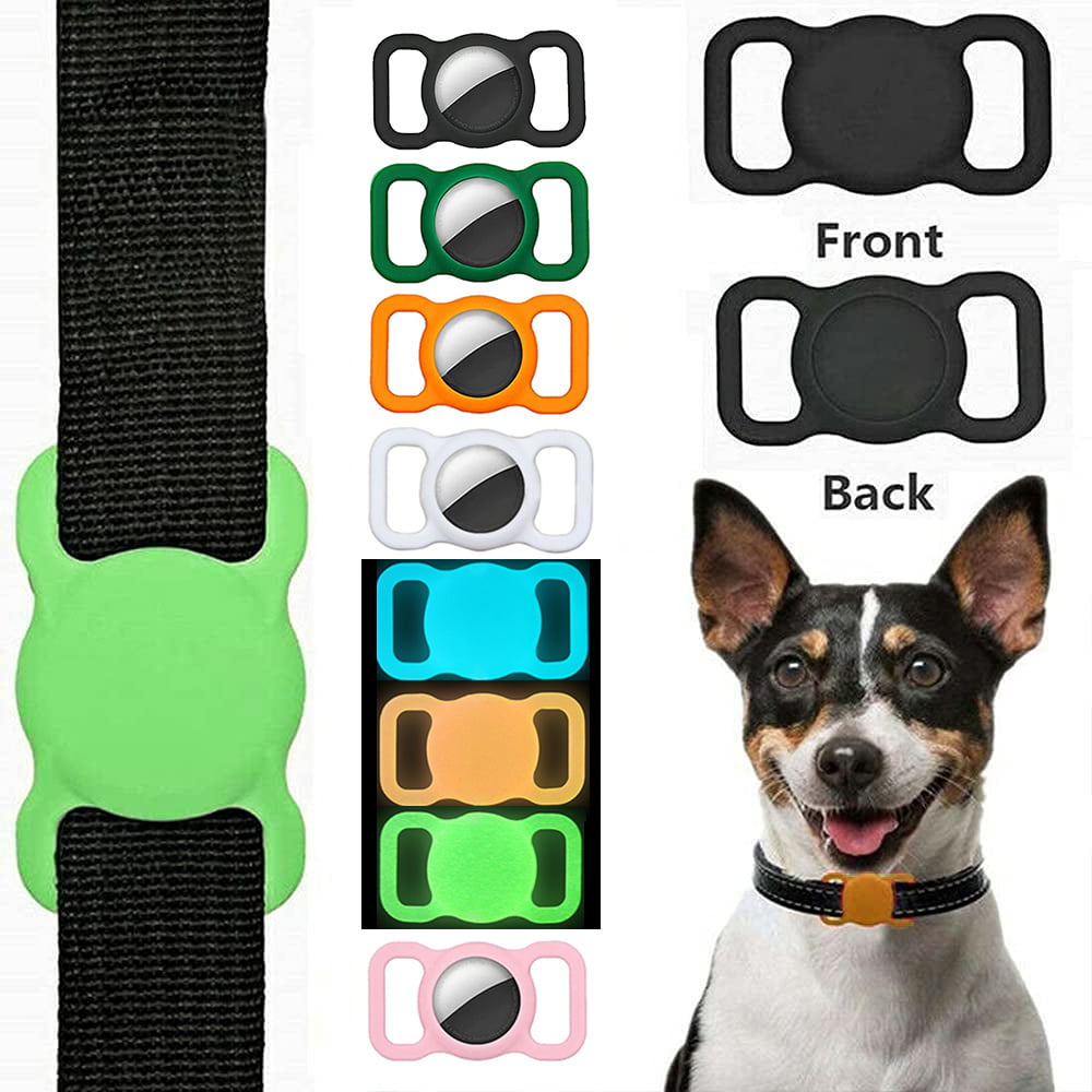 Black AirTag Silicone Case for Pet Collar,Adjustable Portable AirTag GPS Finder Case for Cat Dog Collar 2 PCS 