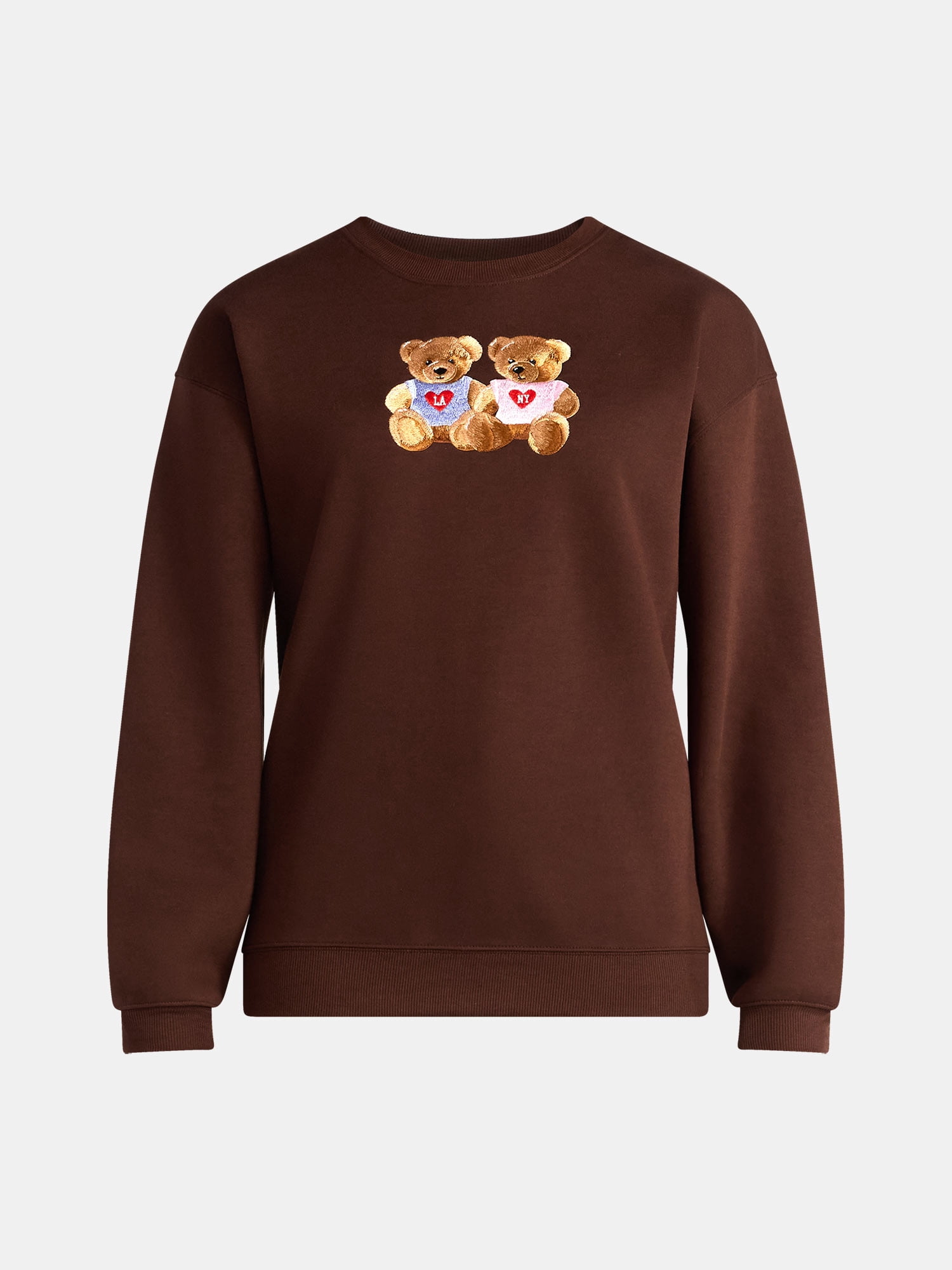 Women's Teddy Bears Embroidered Graphic Sweatshirt with Long Sleeves, Sizes XXS-XXL
