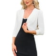 thumbnail image 4 of INSPIRE CHIC 3/4 Sleeve Cardigan for Women's Open Front Knit Cropped Casual Bolero Shrugs Sweater XS White, 4 of 6