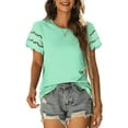thumbnail image 3 of Femmes Dentelle Chemises à Manches Courtes Tops Décontractés Col Rond Tee Shirt, 3 of 4
