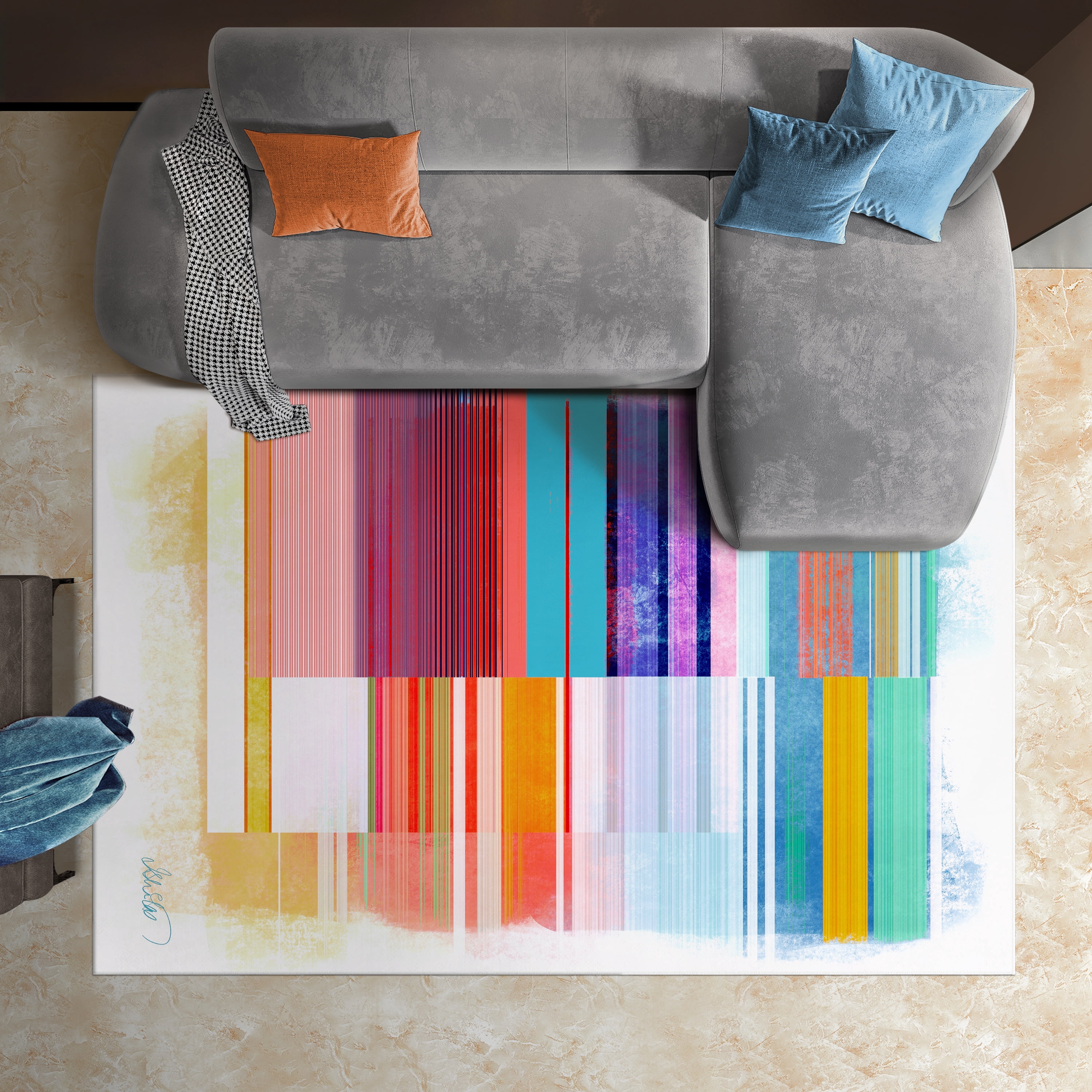 Ephemeral Linear Washable Colorful Lines Art Area Rug size 5'x8', Power-loomed, Heavenly Softness with Non-Slipping Backing
