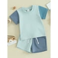 thumbnail image 2 of Bslissey Toddler Baby Boys Girls Summer Shorts Sets Contrast Color Short Sleeve T-shirt + Elastic Waist Shorts 2Pcs Outfits Infant Casual Daily Clothes 6M 12M 18M 24M 3T, 2 of 9