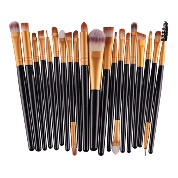 20 brochas de maquillaje profesionales, brochas cosméticas premium, para difuminar Negro dorado