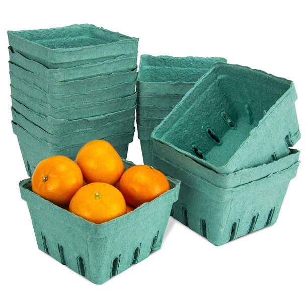 [44 Pack] Pint Green Molded Pulp Fiber Berry Basket Produce Vented