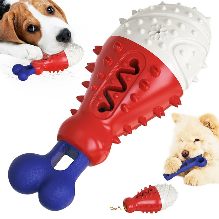 QLOUNI Dog teething toy for Aggressive Chewers 2 in1 Pet Bone Toy Silicone  Bone Toothbrush Stick for Large Dog Chew Toys & Puppy Dog Toys,Red