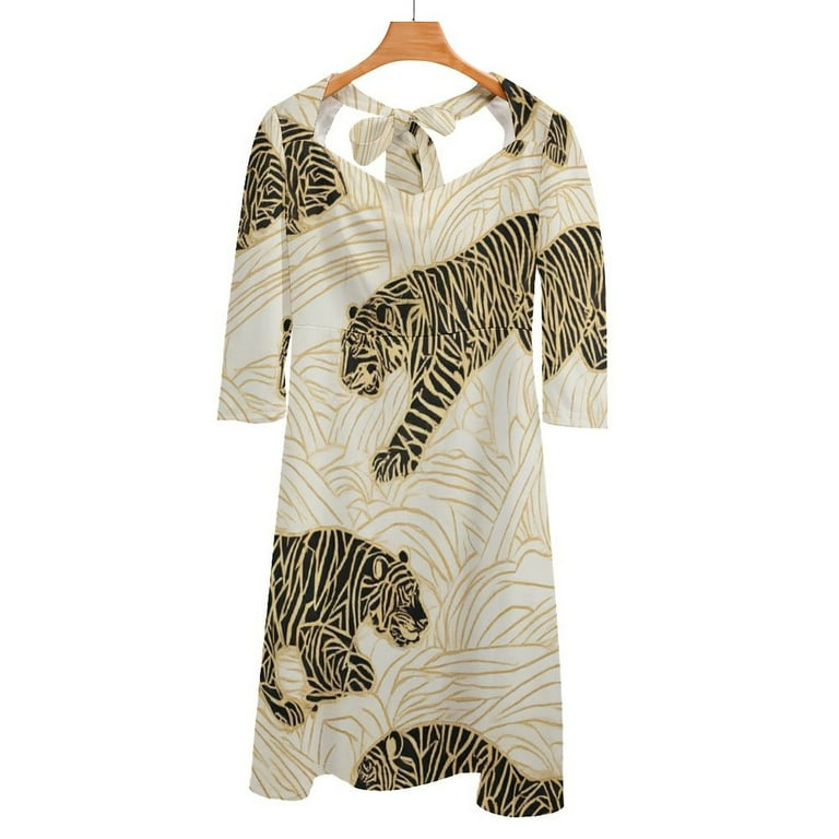 Gold Tigers Elegant Pattern Womens Summer Dress Tie Back A Line Flare Dress  - Walmart.com