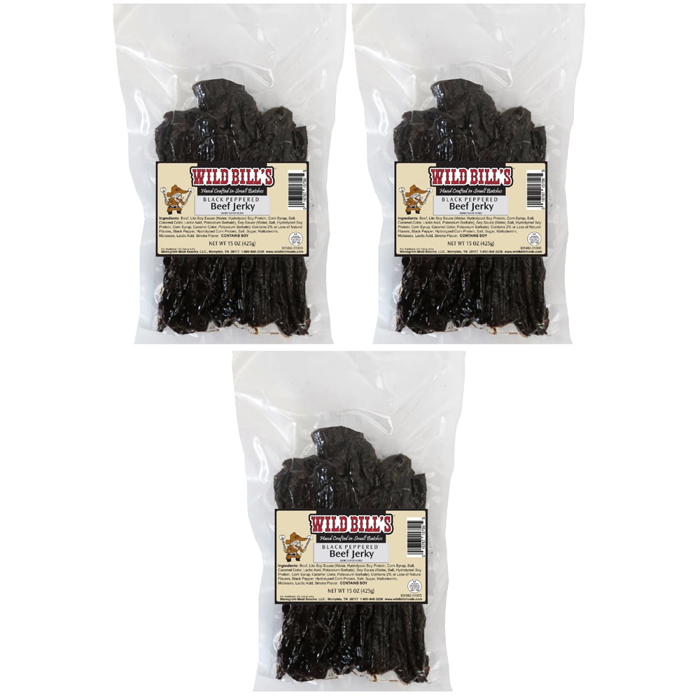 Wild Bill's Black Peppered Beef Jerky Three-Bag Gift Toolbag (three 15oz bags and 1 jar)