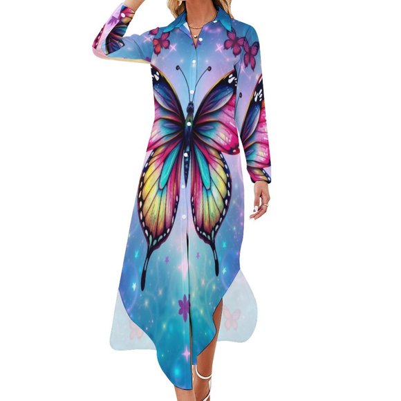 Enchanting Butterfly Chiffon Dress V Neck Dresses Women Casual Dress