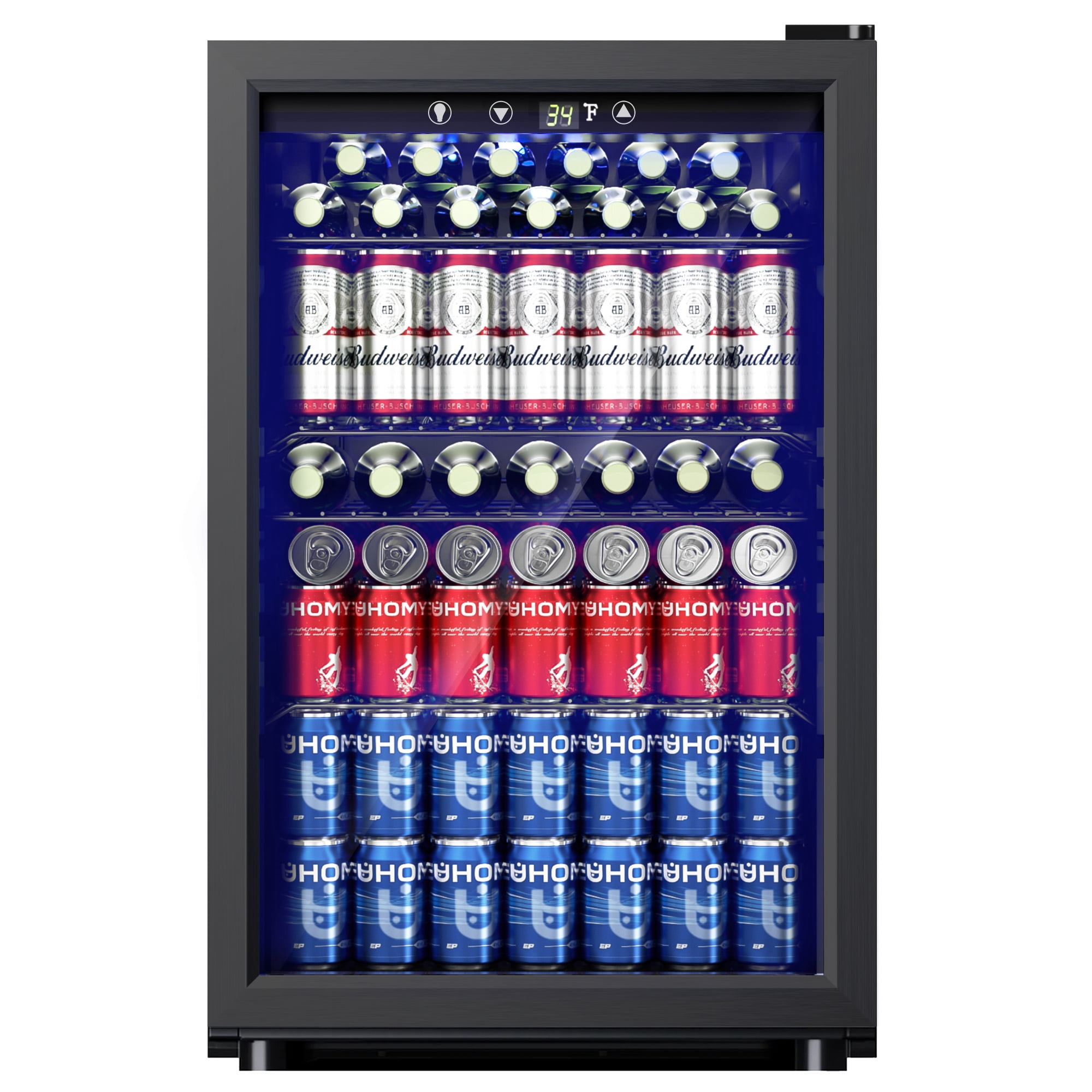 EUHOMY 145 Can Beverage Refrigerator and Wine Cooler, 4.5 cu ft, Glass Door, Adjustable Shelves