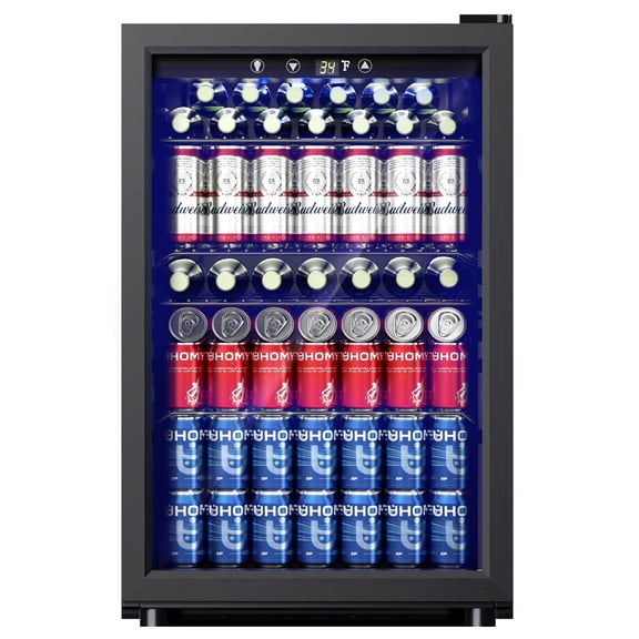 EUHOMY 150 Can Beverage Refrigerator and Mine Cooler with Glass Door with Adjustable Shelves