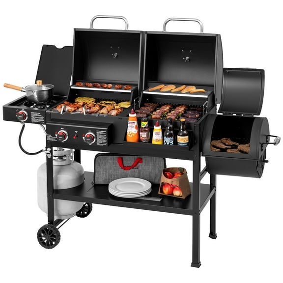 Royal Gourmet ZH3005Y 2-Burner Gas and Charcoal Combo Grill with Offset Smoker & Side Burner