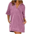 thumbnail image 2 of Robe avec Short, Robe en Denim à Manches Courtes pour Femmes, Coupe Ample, Style de Bureau, 2 of 6