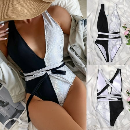 New & Trending  Women s Split Bikini One-Piece  Solid Color Padded Bra Swimsuit  Beachwear  Plus Size  High Support  Quick Dry  Fashionable  Comfortable  Swimwear  Swimwear for Women | Black M