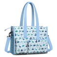 thumbnail image 2 of Teacher Tote Bag,LightBlue Dinosaurs Stars Triangles Pattern Teacher Utility Tote Bag,Large Work Tote Bags for Women with Multiple Pockets,Top Zipper Closure,13.8x10.6x6.7 Inch, 2 of 5