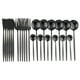 thumbnail image 1 of XmhyTop Juego de cubiertos de 24 piezas: juego de cubiertos reutilizables de acero inoxidable, tenedores, cucharas y cuchillos, cubiertos pulidos con efecto espejo (juego de 6, negro), 1 of 5