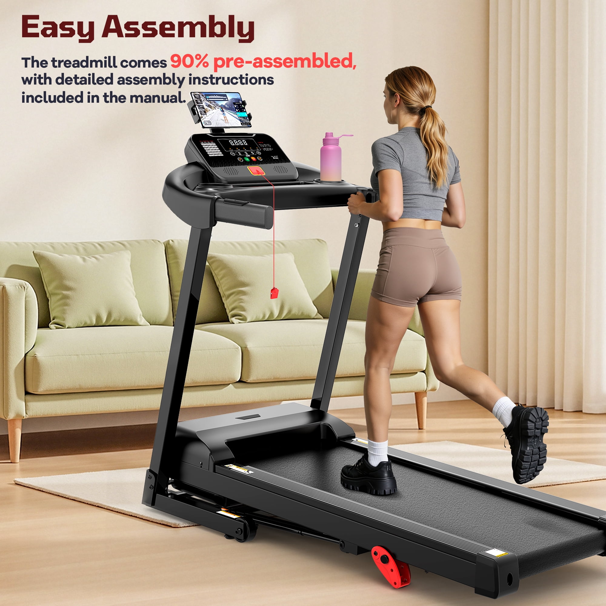 3.5HP Folding Treadmill, 300-400lb Capacity, 12% Incline Treadmills for Home Running and Walking Max 7.5MPH Speed, Foldable Treadmill Running Machine with APP & Bluetooth