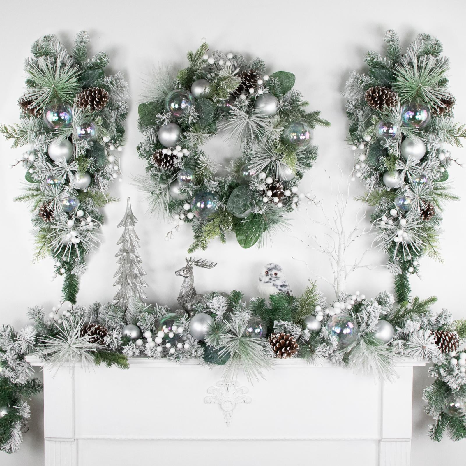 Northlight Flocked Pine Artificial Christmas Wreath with Iridescent Ornaments 24-Inch Unlit
