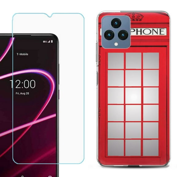 OneToughShield ® for T-Mobile Revvl 6x 5G Shockproof Phone Case, with Tempered Glass Screen Protector - Phone Booth Red