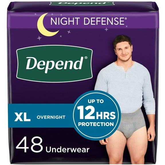 Depend Night Defense Adult Incontinence Underwear for Men, Overnight, XL, Grey, 48 Count (2 Packs)